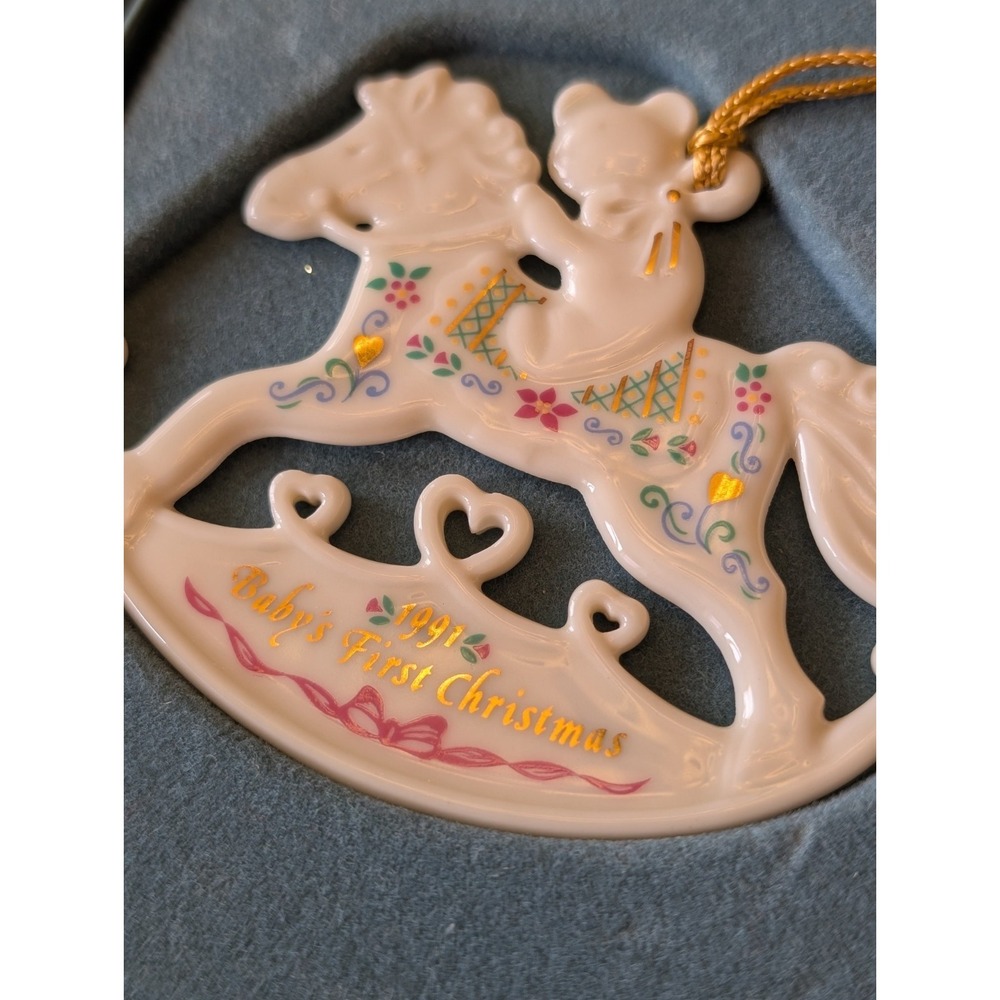 Lenox 1991 Baby's First Christmas Rocking Horse Ornament With Box NEW